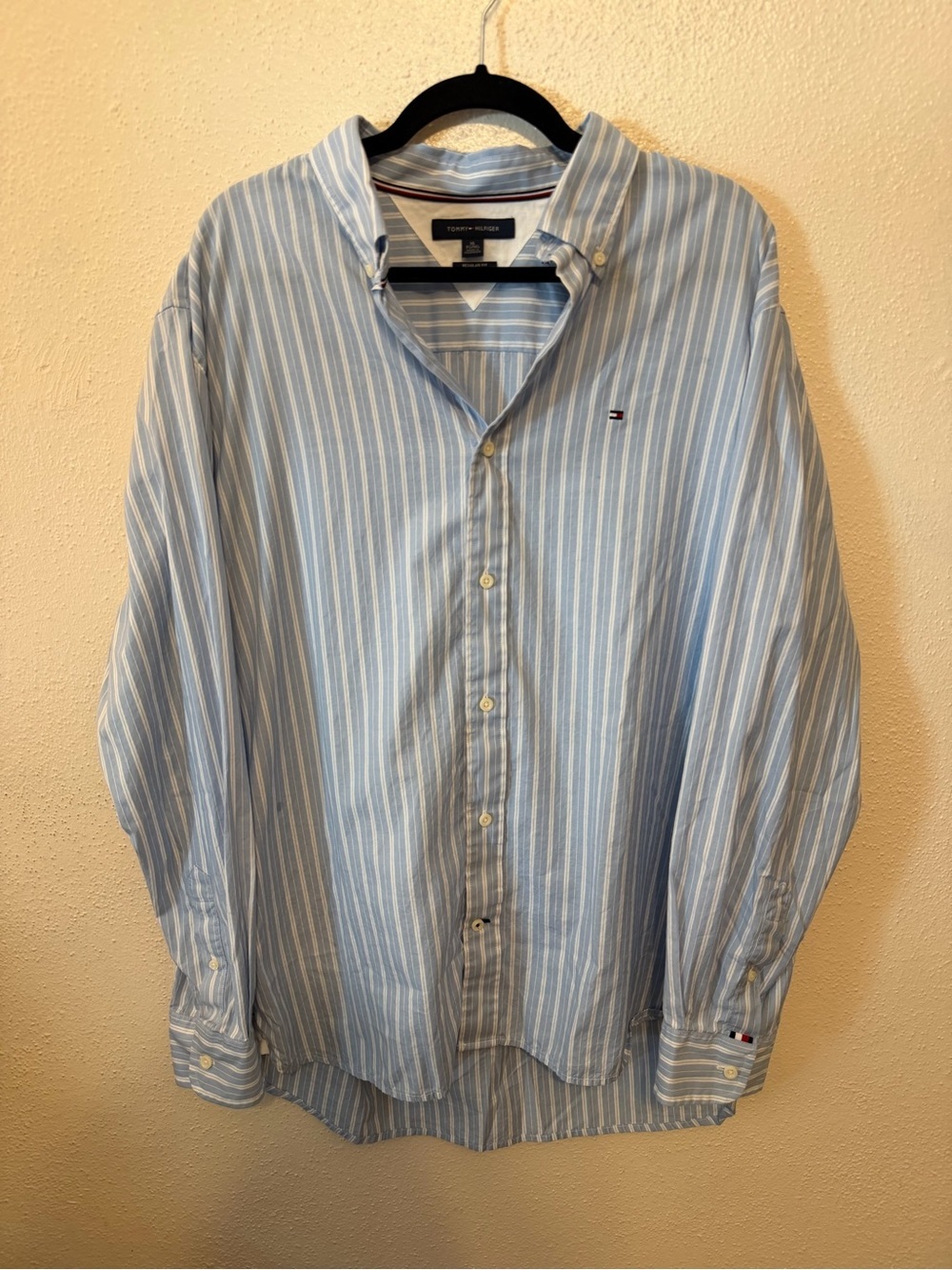 Tommy Hilfiger Light Blue and White Striped Button-Down Shirt - Picture 1 of 11